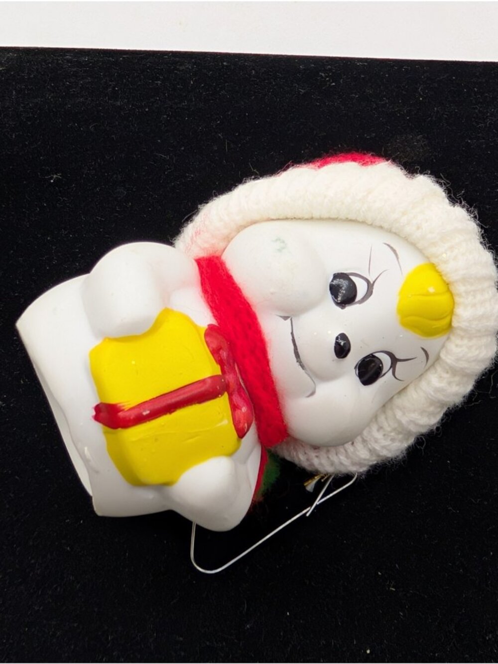 Ornament Mouse Bell Porcelain Christmas Tree Holiday Present fabric hat 3.25"